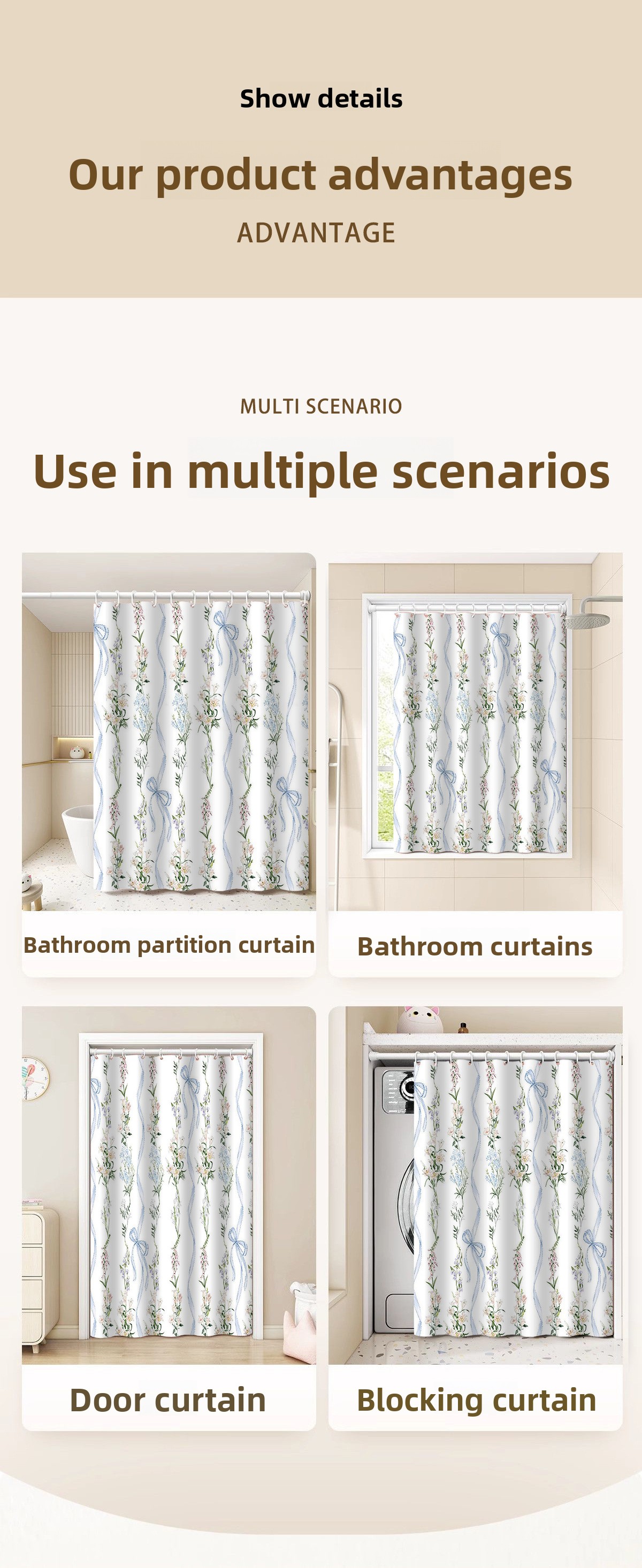 Polyester Waterproof Mildew-proof Curtain Set, No Nails Or Drilling Required, Easy To Install, Suitable For Dormitory_voghion.com