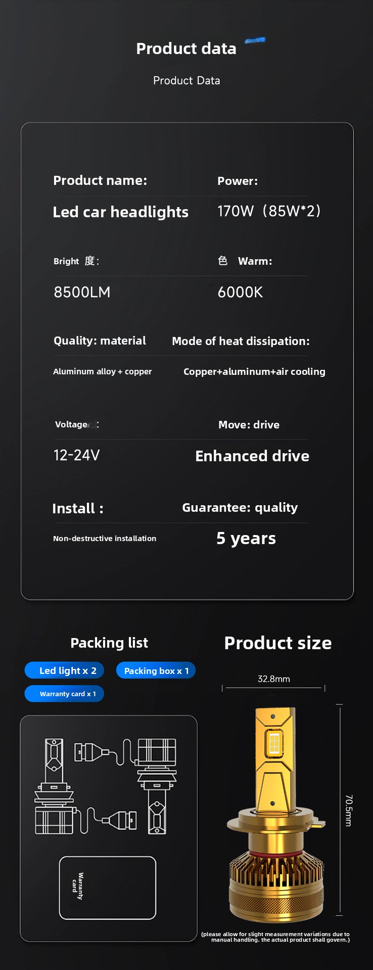 170W Doppelkupferrohr-modifizierte H4-Glühbirne LED-Autoscheinwerfer_voghion.com