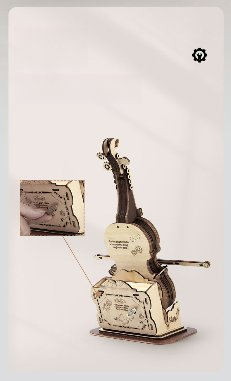 Handmade Music Violin Eight-tone Box 3D Puzzle DIY Wooden Model Educational Assembly Toy_voghion.com