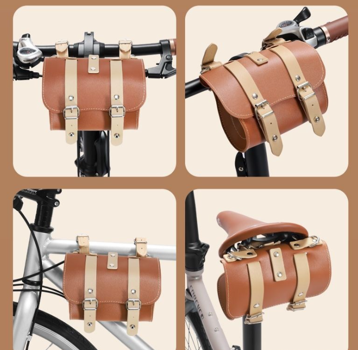 Bolsa de bicicleta vintage em couro para quadro dianteiro mtb_voghion.com