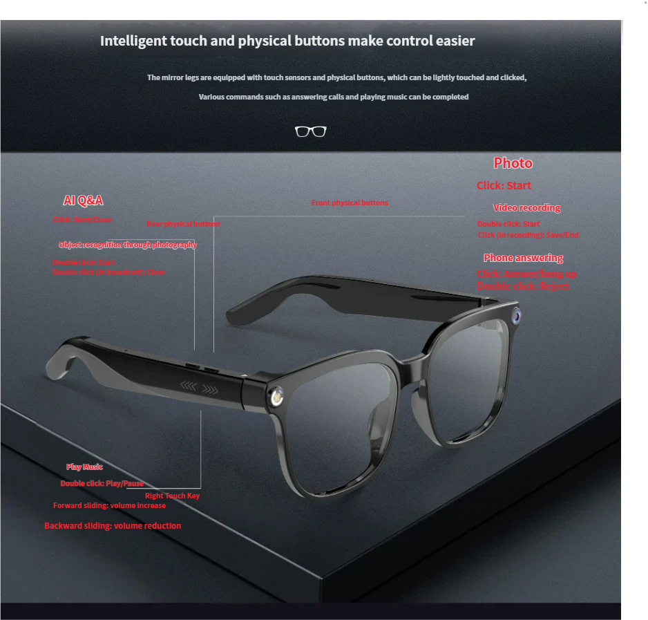 Lunettes intelligentes bluetooth ai avec caméra et musique_voghion.com