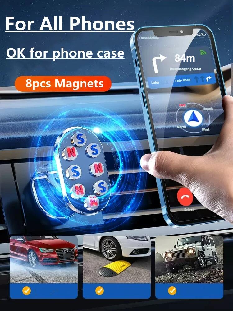 Supporto magnetico in metallo girevole per auto, pieghevole, universale, per cellulare, con fissaggio alla bocchetta dell'aria e supporto GPS._voghion.com