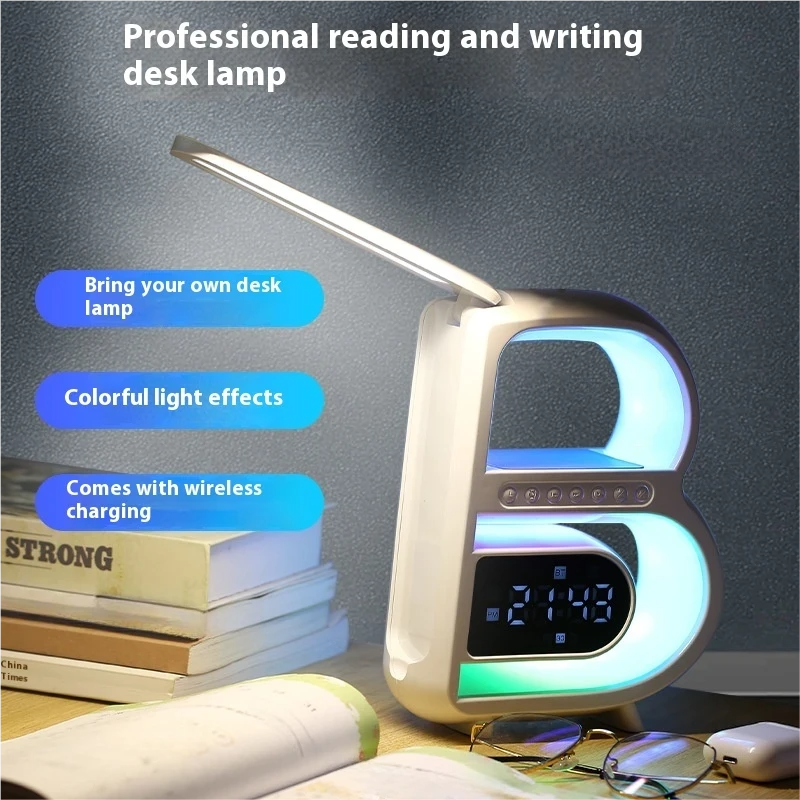 B Shaped Bluetooth Speaker With Wireless Charger And Led Rhythm Light_voghion.com