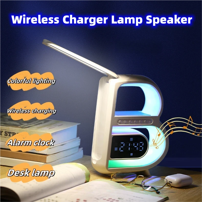 New B-Shaped Blutooth Speaker Multifunctional Smart Music Rhythm Lighting Phone Wireless Charger TF Card AUX Input_voghion.com