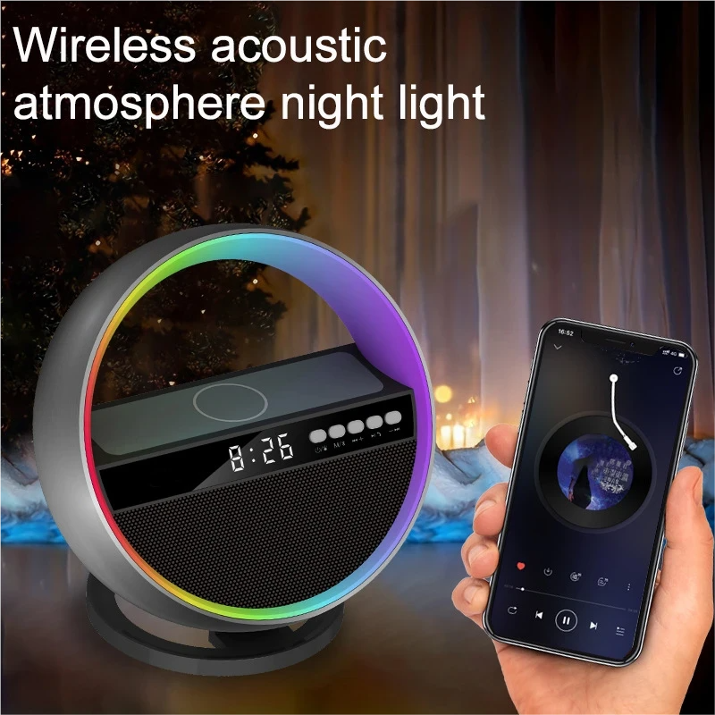 Nuovo caricabatterie wireless multifunzione RGB Night, altoparlante compatibile Bluetooth, luce ambientale grande G, decorazione per la casa_voghion.com
