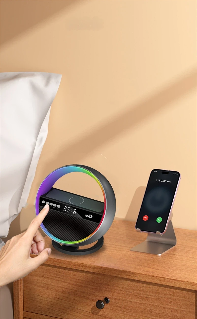Nuovo caricabatterie wireless multifunzione RGB Night, altoparlante compatibile Bluetooth, luce ambientale grande G, decorazione per la casa_voghion.com