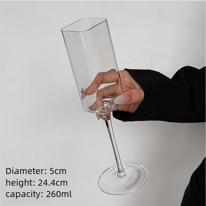 Ins Style Square Striped Tall Creative Cocktail Champagne American Coffee Sparkling Sweet Wine Glass_voghion.com