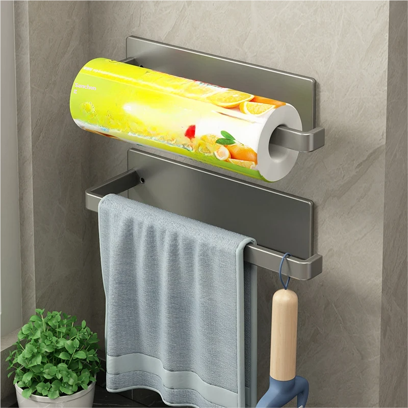 Wall Mounted Kitchen Storage Rack For Paper Towel And Cling Film_voghion.com