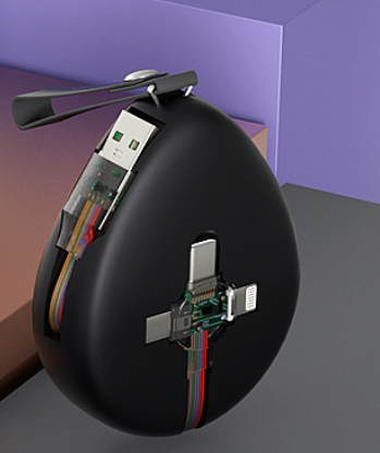 2-in-3 Water Drop Enkele Intrekbare Data PD Snelle 3-in-1 Oplaadkabel voor Mobiele Telefoons, Geschikt als Cadeau voor Bedrijven_voghion.com