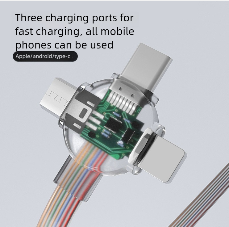 2-in-3 Water Drop Enkele Intrekbare Data PD Snelle 3-in-1 Oplaadkabel voor Mobiele Telefoons, Geschikt als Cadeau voor Bedrijven_voghion.com