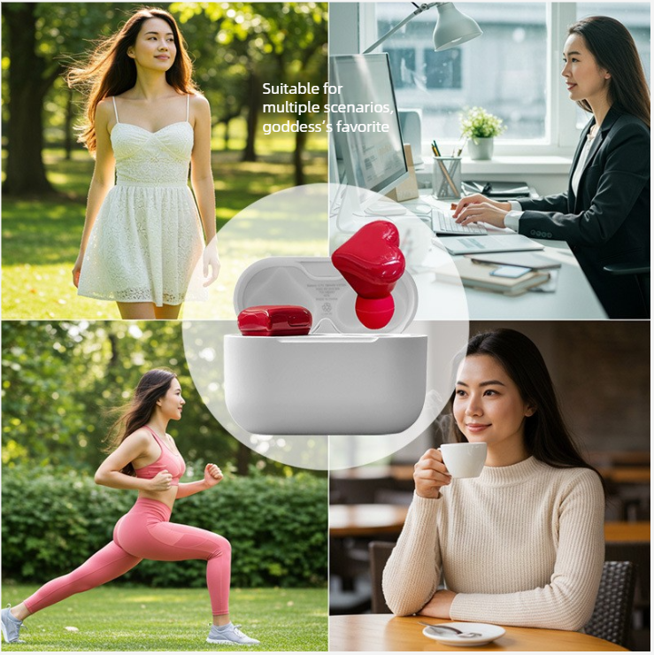Hartvormige draadloze Bluetooth-oordopjes voor dames_voghion.com