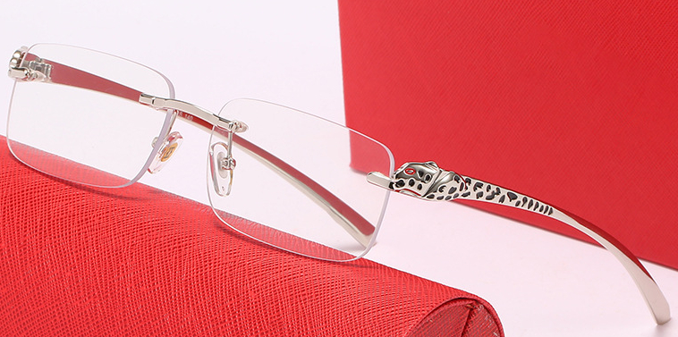 Kajia New Leopard Head For Men, Rimless Small Square Frame, Painted Temple, European And American Style, Unique Street_voghion.com