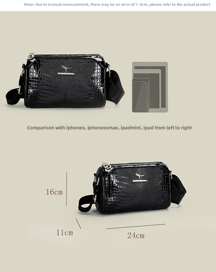 Borsa a tracolla multistrato transfrontaliera con motivo coccodrillo, cuscino Boston lucido, unica e alla moda, versatile, da portare a spalla_voghion.com
