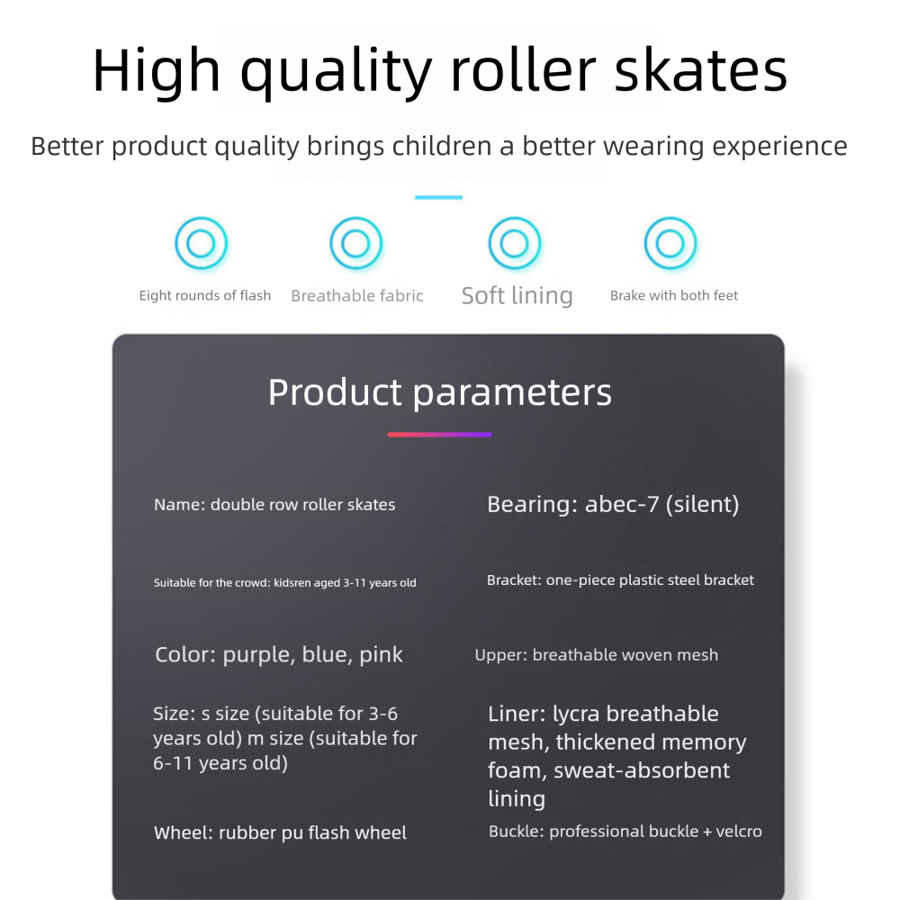 Kids Double Row Roller Skates Adjustable Quad Skates For Beginners_voghion.com