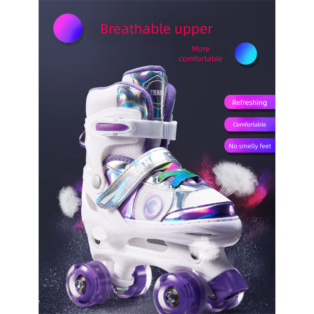 Kids Double Row Roller Skates Adjustable Quad Skates For Beginners_voghion.com