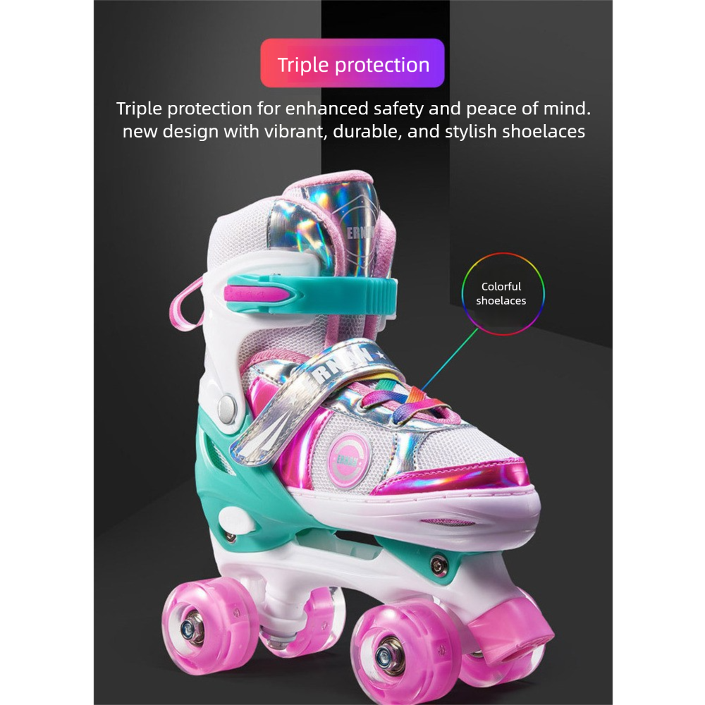 Kids Double Row Roller Skates Adjustable Quad Skates For Beginners_voghion.com