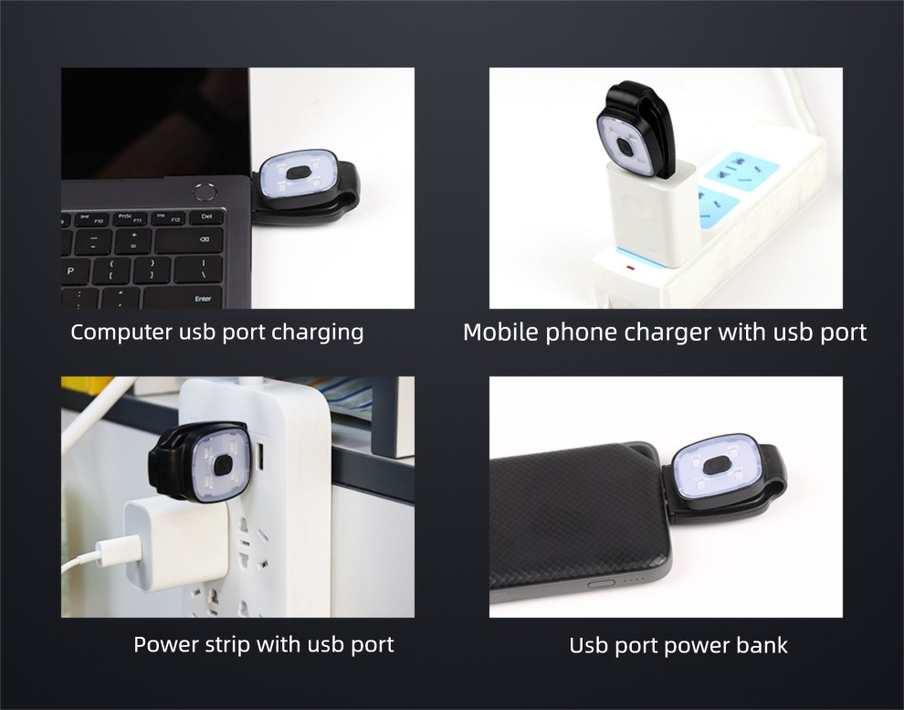 Linterna frontal led con clip recargable para camping y correr_voghion.com