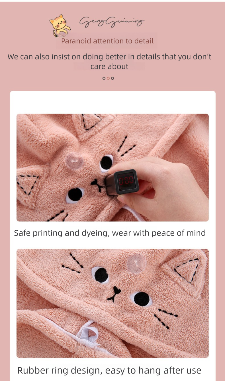 Nouveau bonnet de séchage pour cheveux mignon à motif chat, bandeau et bonnet de douche épais en polaire corail absorbante à séchage rapide_voghion.com