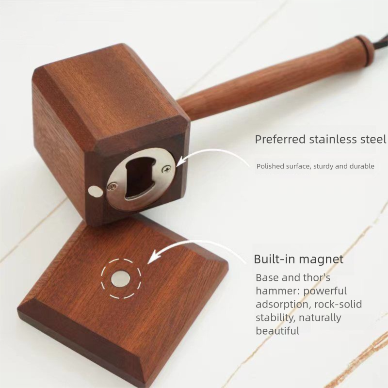 Abridor de botellas con martillo de Thor, abridor de cerveza magnético de madera, divertido abridor de bebidas, decoración creativa para el hogar y adorno con personalidad._voghion.com