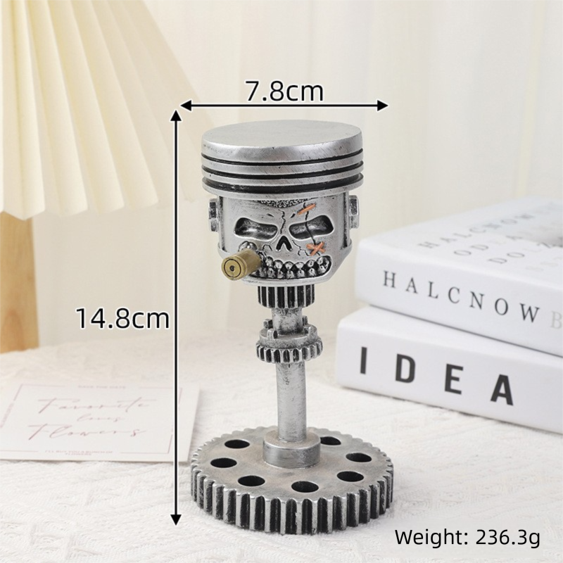 Piston Skull Face Sculpture Resin Gear Ornament Gothic Home Decor Figurine_voghion.com