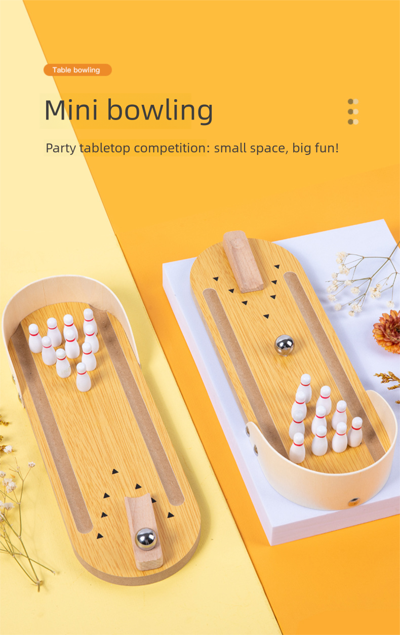 Kids' Educational Wooden Mini Bowling Set Parent-Child Interactive Tabletop Rolling Ball Game_voghion.com