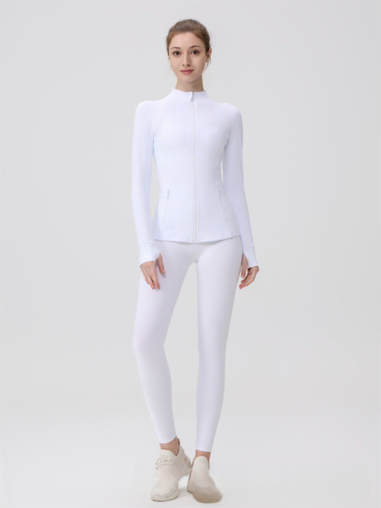 Dames yoga-outfit met capuchon, bestaande uit een 9-punts legging en een slim fit jasje, casual sportkleding voor workouts en dagelijks gebruik._voghion.com