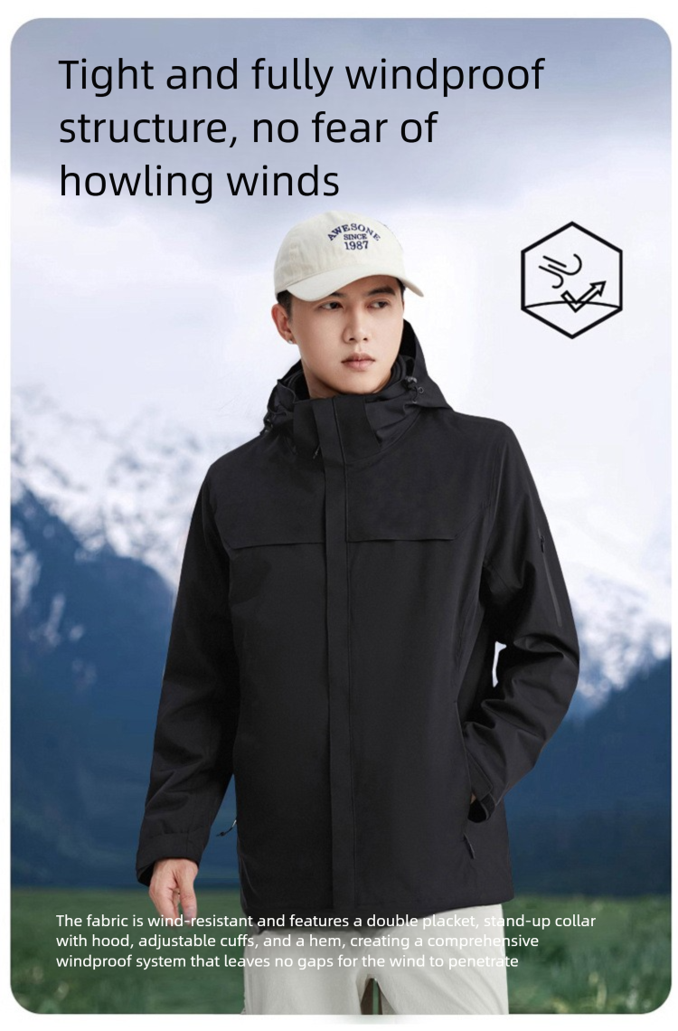3-in-1 Outdoor Jacket For Hiking And Skiing Waterproof Coat_voghion.com