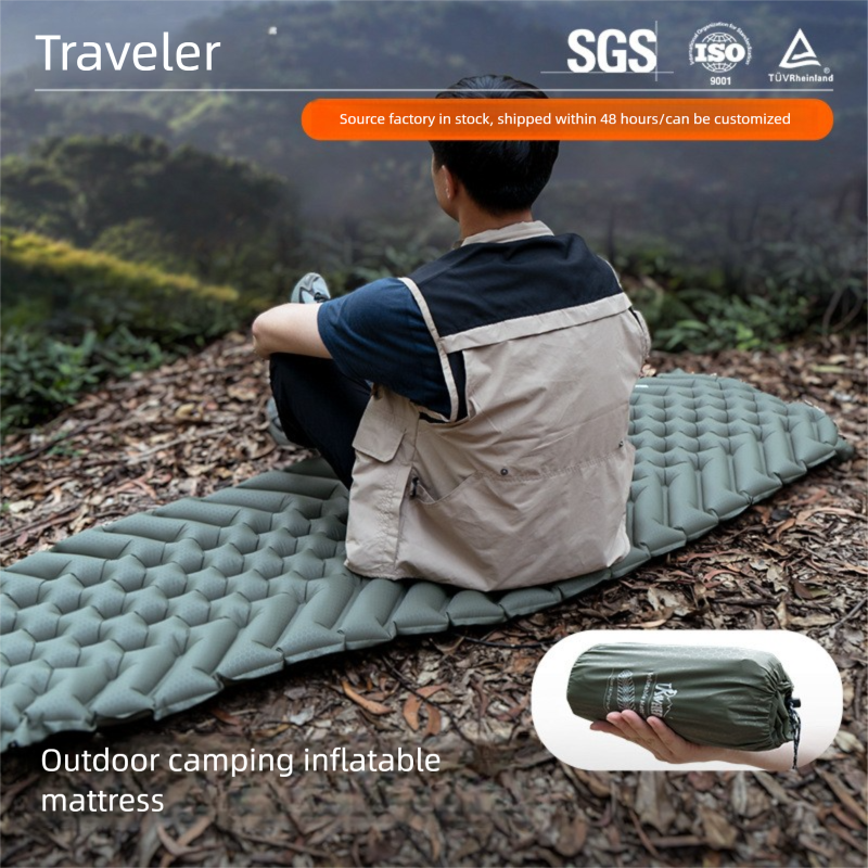 Single Person Inflatable Camping Pad, Portable Waterproof Air Mattress With Built-In Inflation Bag For Outdoor Hiking & Tent Use_voghion.com