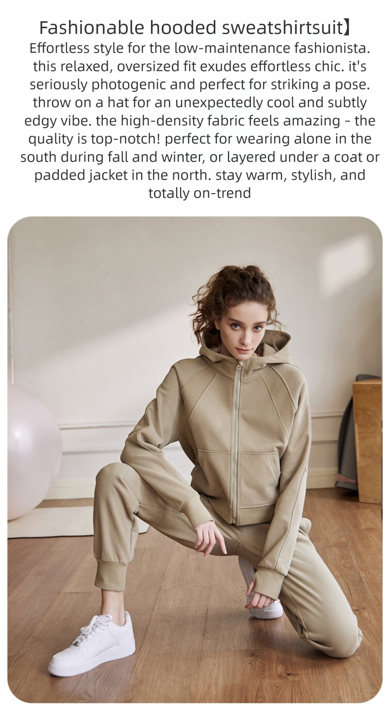 Conjunto de hoodie e calças jogger feminino para yoga e treino_voghion.com