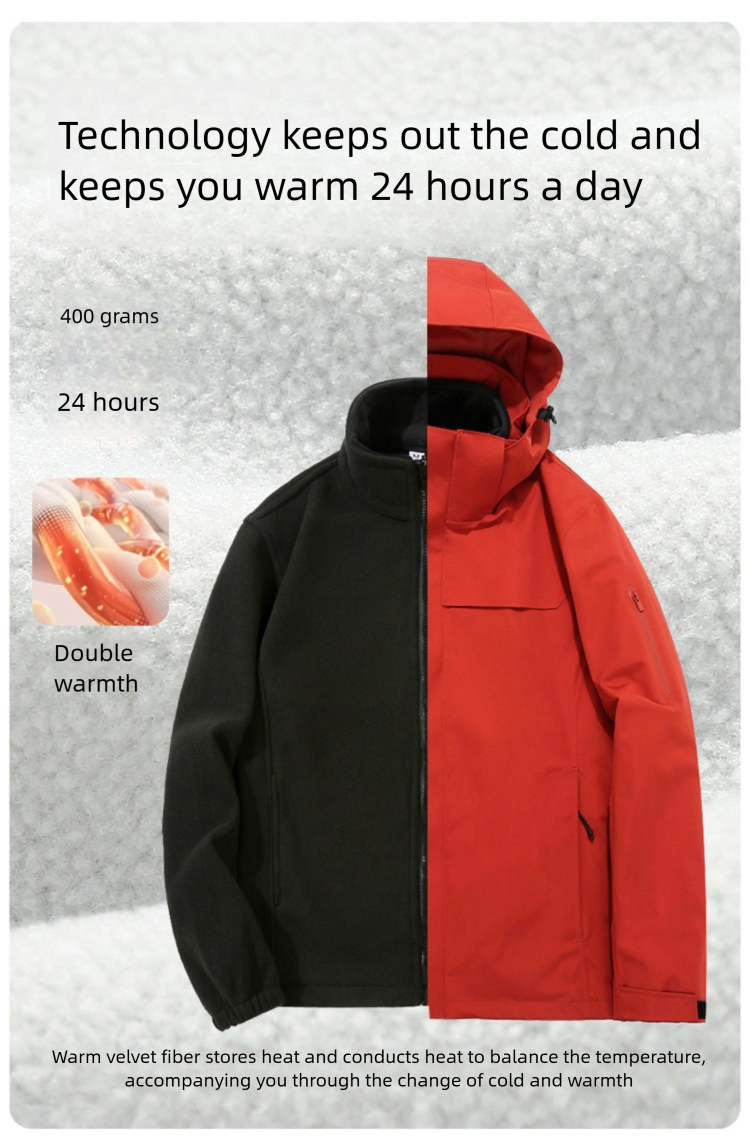 3-in-1 Outdoor Jacket For Hiking And Skiing Waterproof Coat_voghion.com