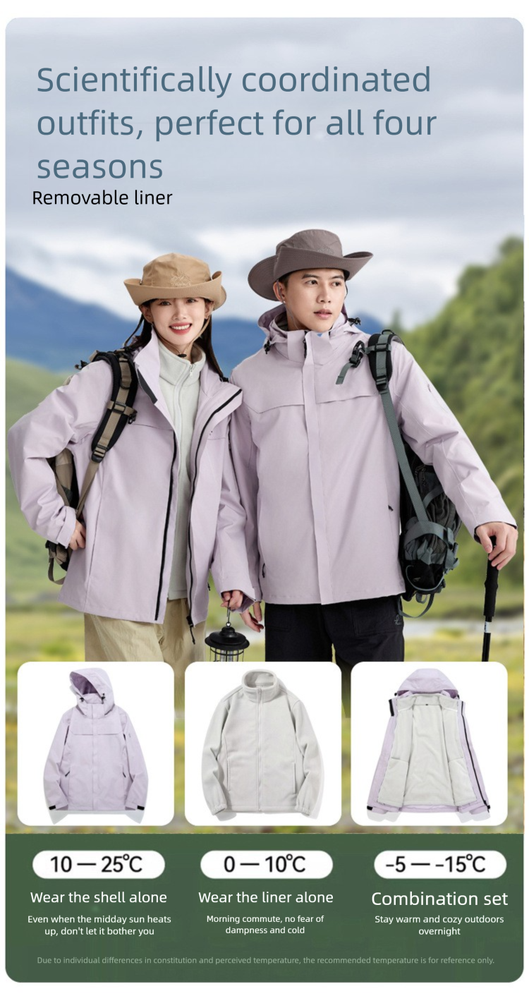 3-in-1 Outdoor Jacket For Hiking And Skiing Waterproof Coat_voghion.com