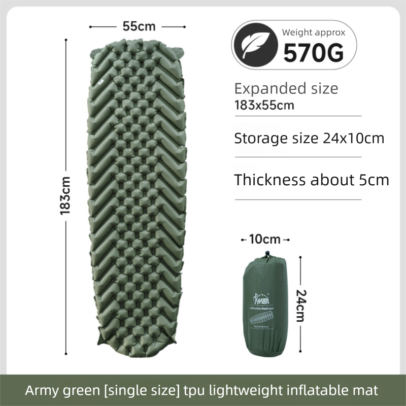 Opblaasbaar kampeermatje voor één persoon, draagbaar waterdicht luchtmatras met ingebouwde opblaaszak voor buitenactiviteiten zoals wandelen en kamperen in een tent._voghion.com