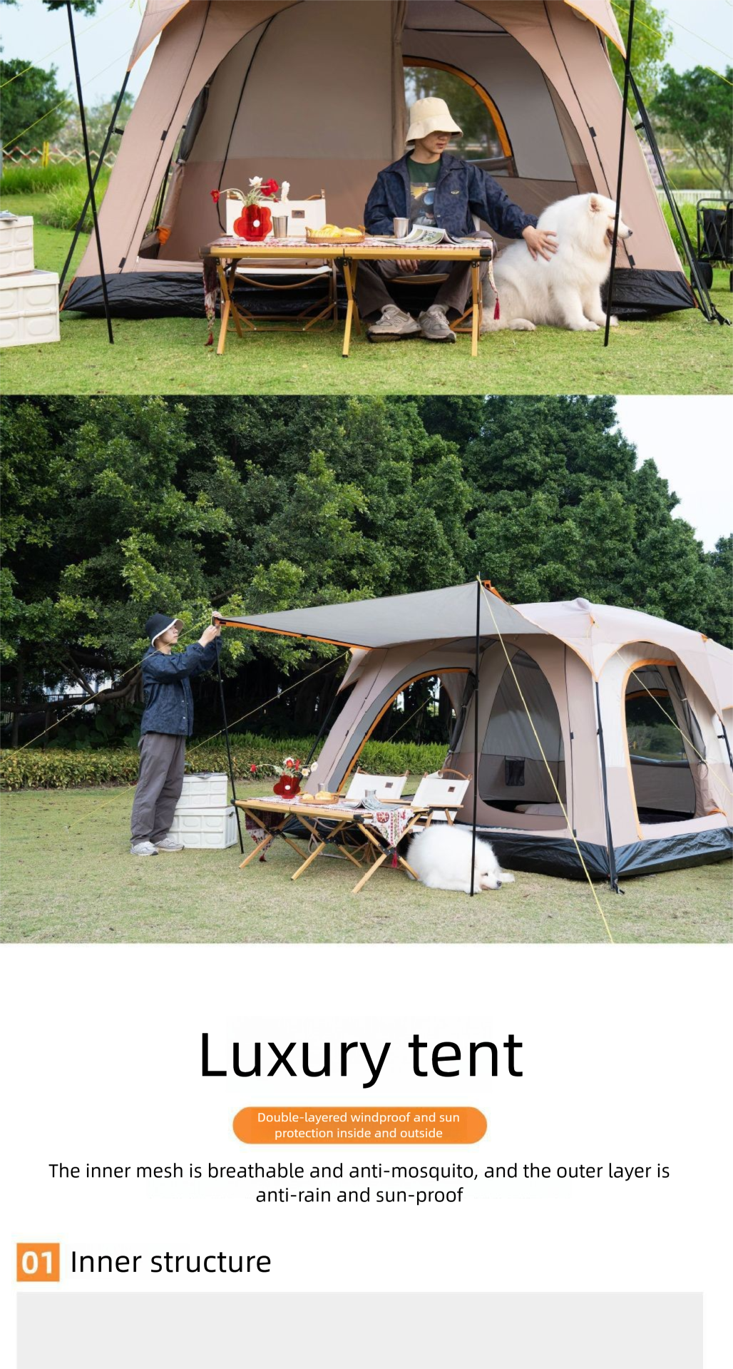 Cort de camping mare pentru mai multe persoane pliabil și impermeabil_voghion.com