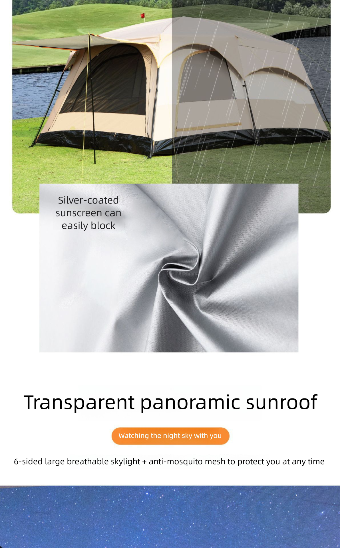 Cort de camping mare pentru mai multe persoane pliabil și impermeabil_voghion.com