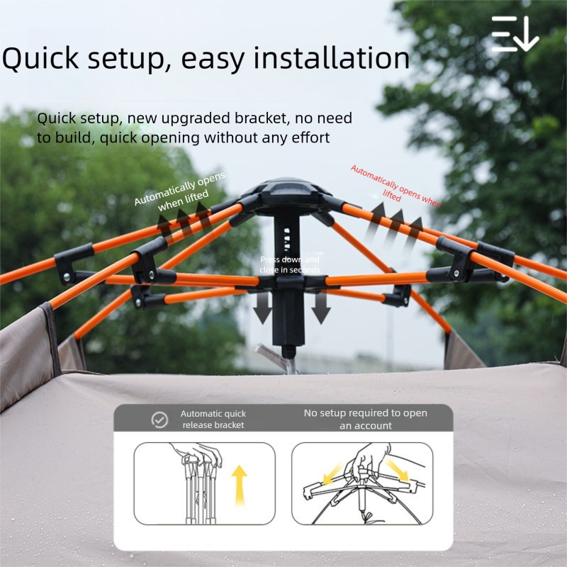 Automatic Pop-Up Camping Tent, Waterproof UV-Resistant Double-Layer Black Glue Tent With Portable Folding Design_voghion.com