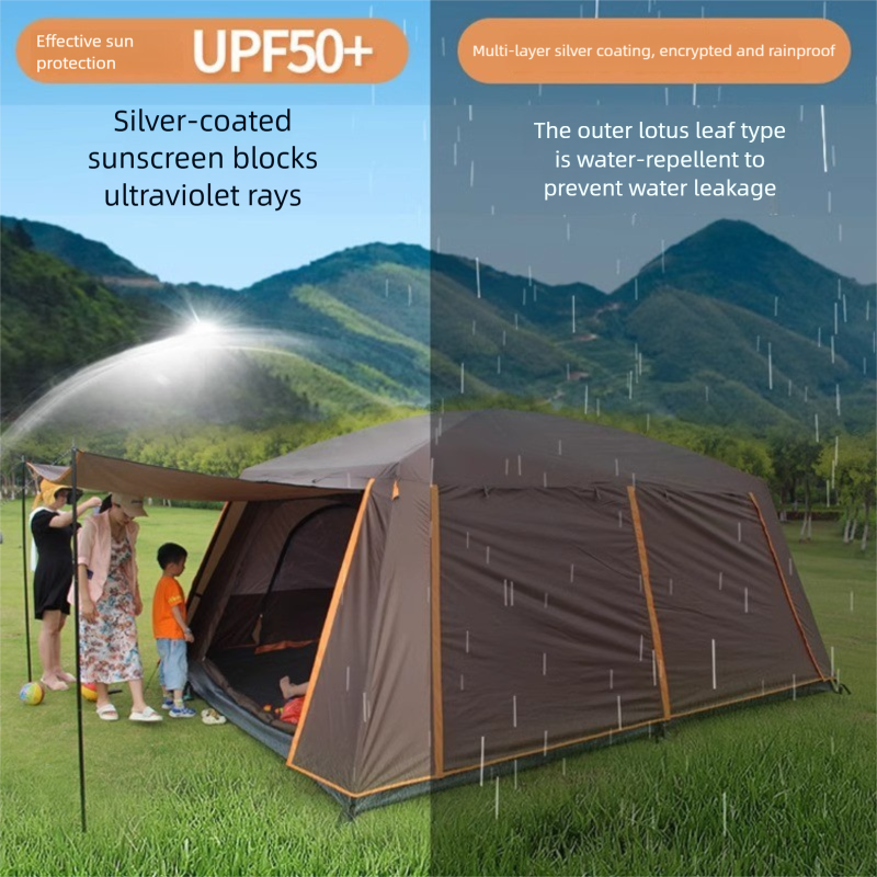 2-Room 1-Living Room Large Camping Tent For Multiple People, Thickened Windproof Rainproof Waterproof Foldable Portable Tent For Outdoor Camping_voghion.com