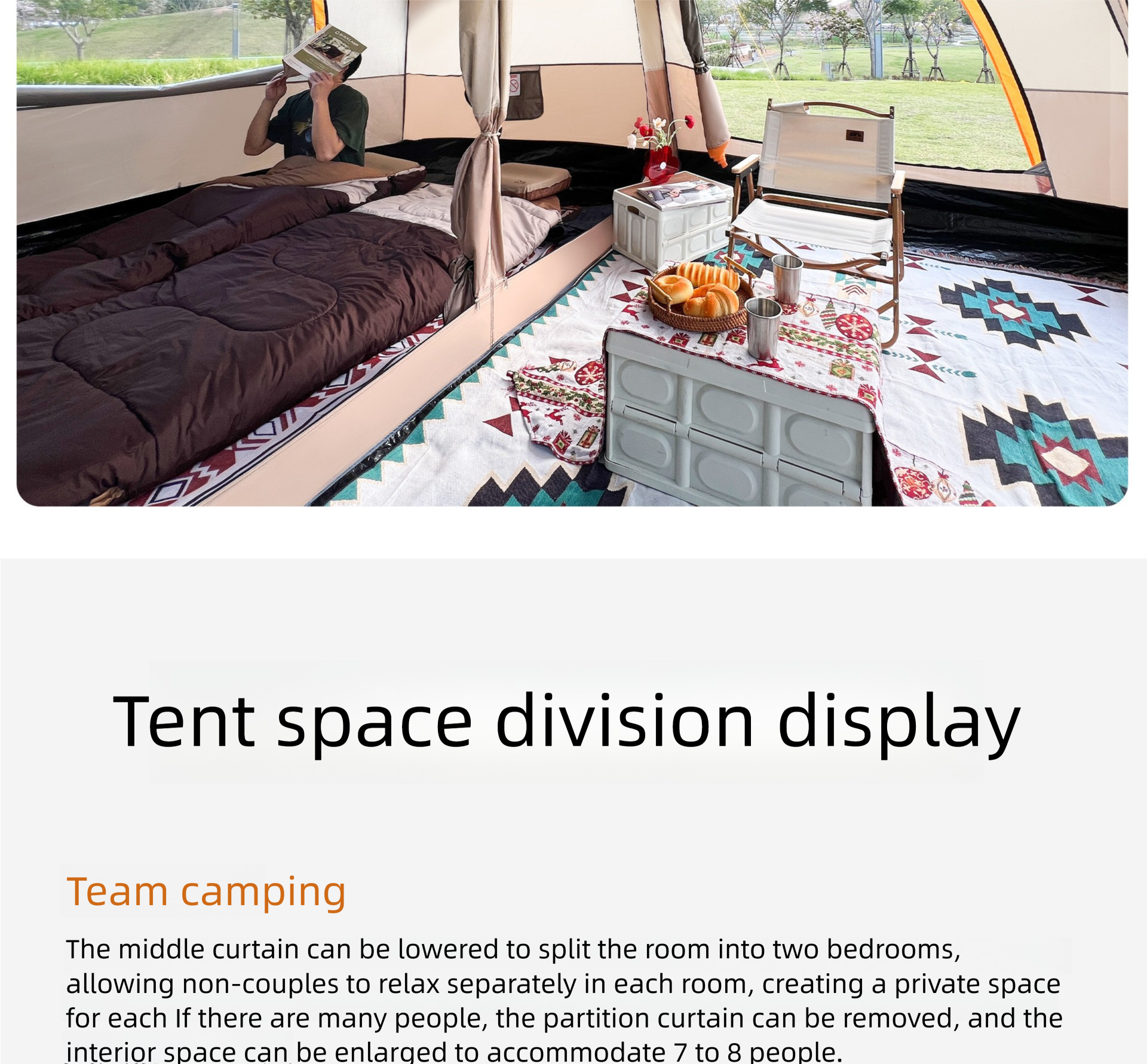 Cort de camping mare pentru mai multe persoane pliabil și impermeabil_voghion.com