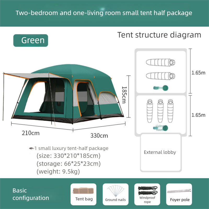 2-Room 1-Living Room Large Camping Tent For Multiple People, Thickened Windproof Rainproof Waterproof Foldable Portable Tent For Outdoor Camping_voghion.com