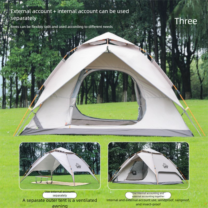 Automatic Pop-Up Camping Tent, Waterproof UV-Resistant Double-Layer Black Glue Tent With Portable Folding Design_voghion.com