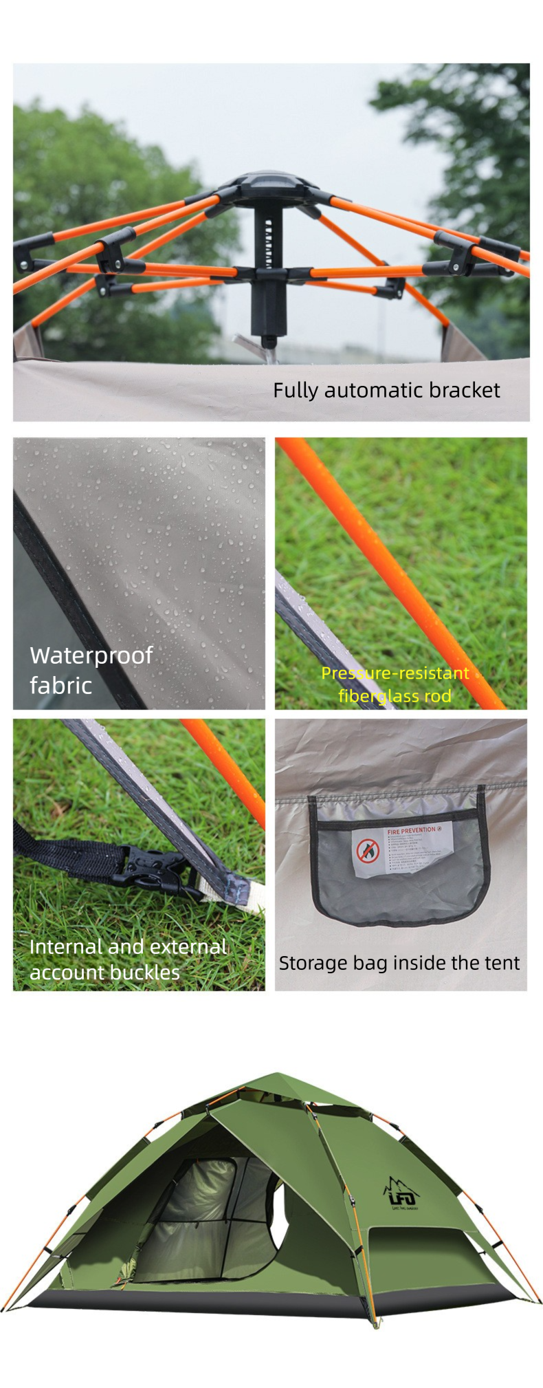 Automatic Pop-up Camping Tent Waterproof Uv-resistant Two Layer_voghion.com