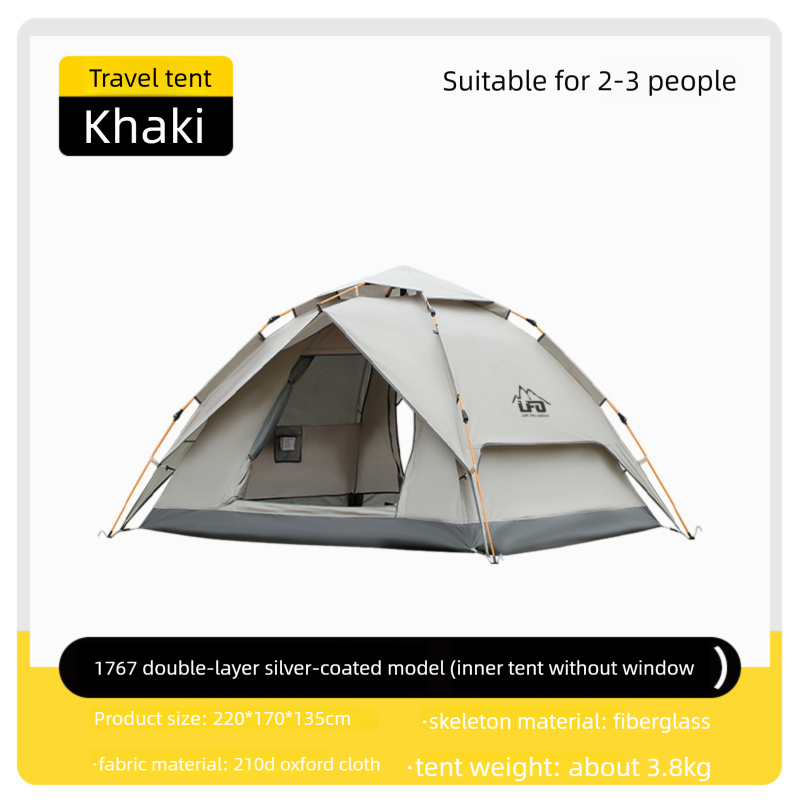 Automatic Pop-Up Camping Tent, Waterproof UV-Resistant Double-Layer Black Glue Tent With Portable Folding Design_voghion.com
