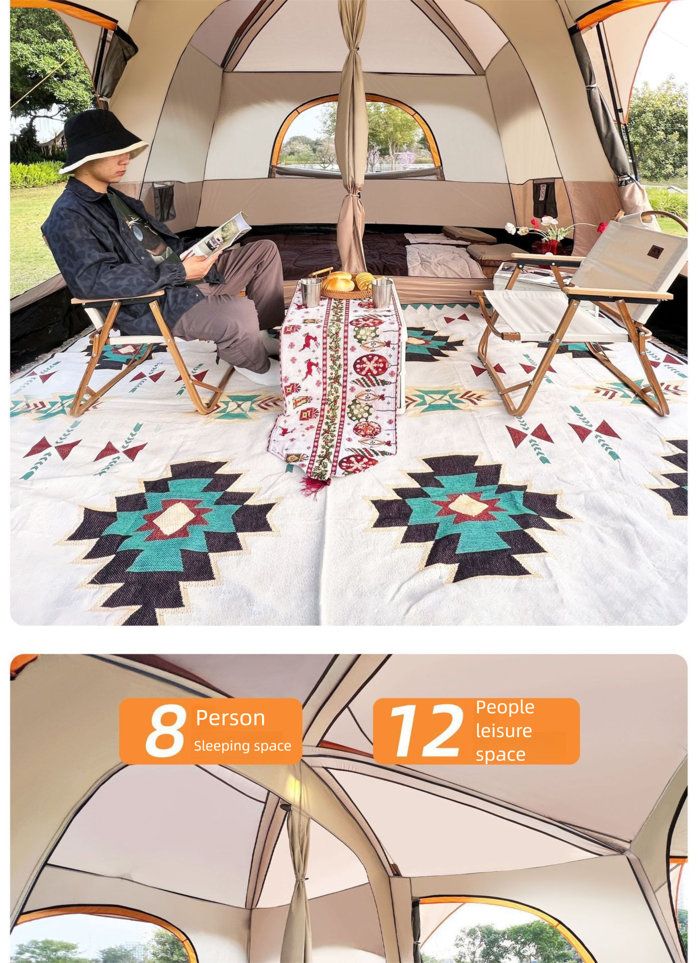 Cort de camping mare pentru mai multe persoane pliabil și impermeabil_voghion.com