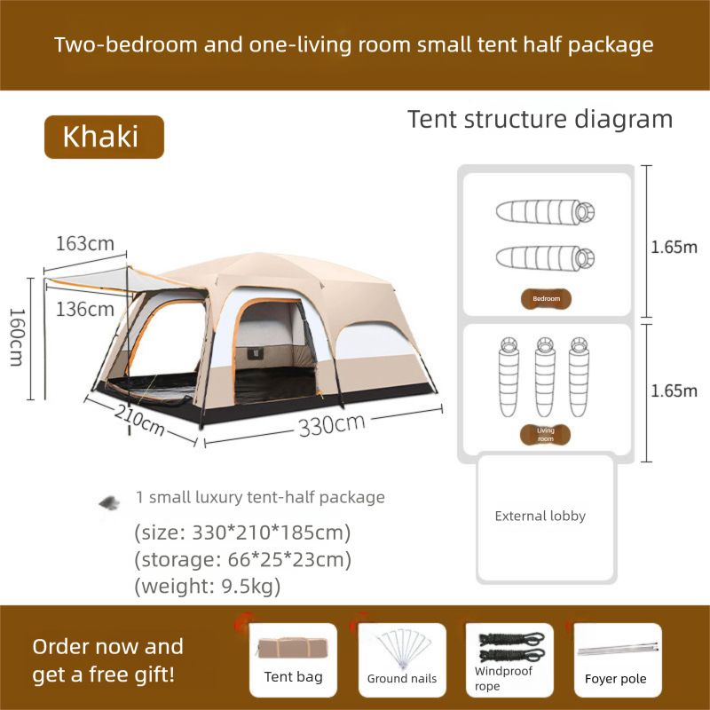 2-Room 1-Living Room Large Camping Tent For Multiple People, Thickened Windproof Rainproof Waterproof Foldable Portable Tent For Outdoor Camping_voghion.com