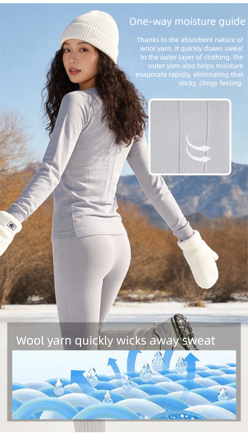 Set intimo termico sci in lana merino da donna manica lunga_voghion.com