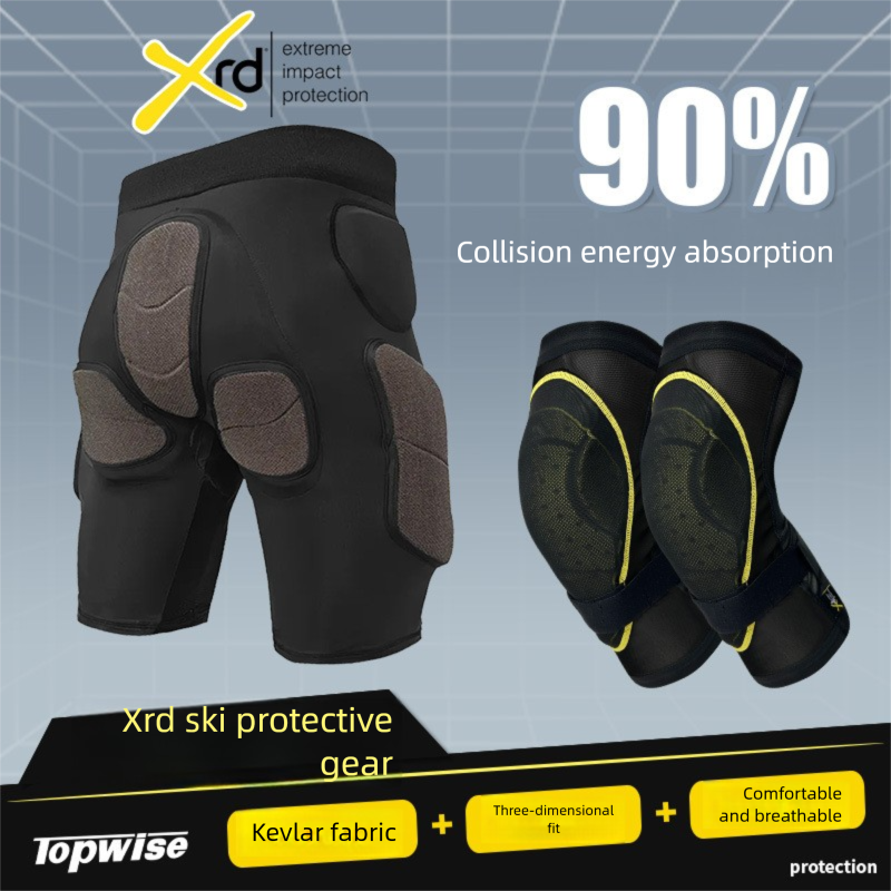 Ski Protective Gear Set, Inner Wear XRD & Kevlar Snowboarding Impact Resistant Padded Shorts, Elbow & Knee Pads_voghion.com