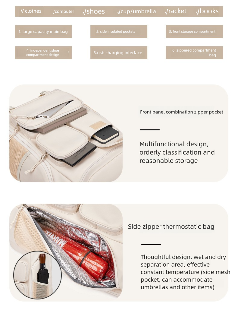 Men's Large Capacity Casual Backpack For Business Trip Travel Cycling Hiking Water-Repellent Outdoor Sports Daypack_voghion.com