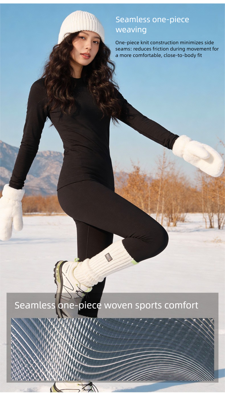 Set intimo termico sci in lana merino da donna manica lunga_voghion.com