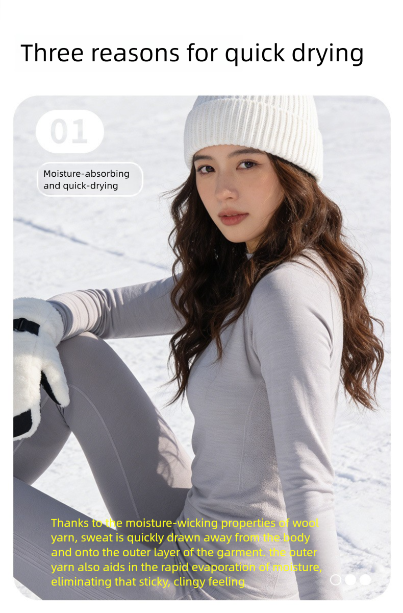 Set intimo termico sci in lana merino da donna manica lunga_voghion.com