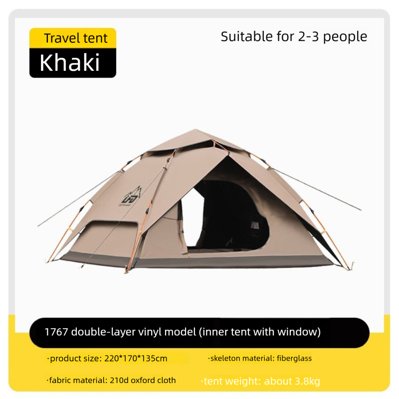 Barraca de camping dupla para uso externo, barraca portátil automática de montagem instantânea para caminhadas e piqueniques, impermeável e resistente aos raios UV._voghion.com