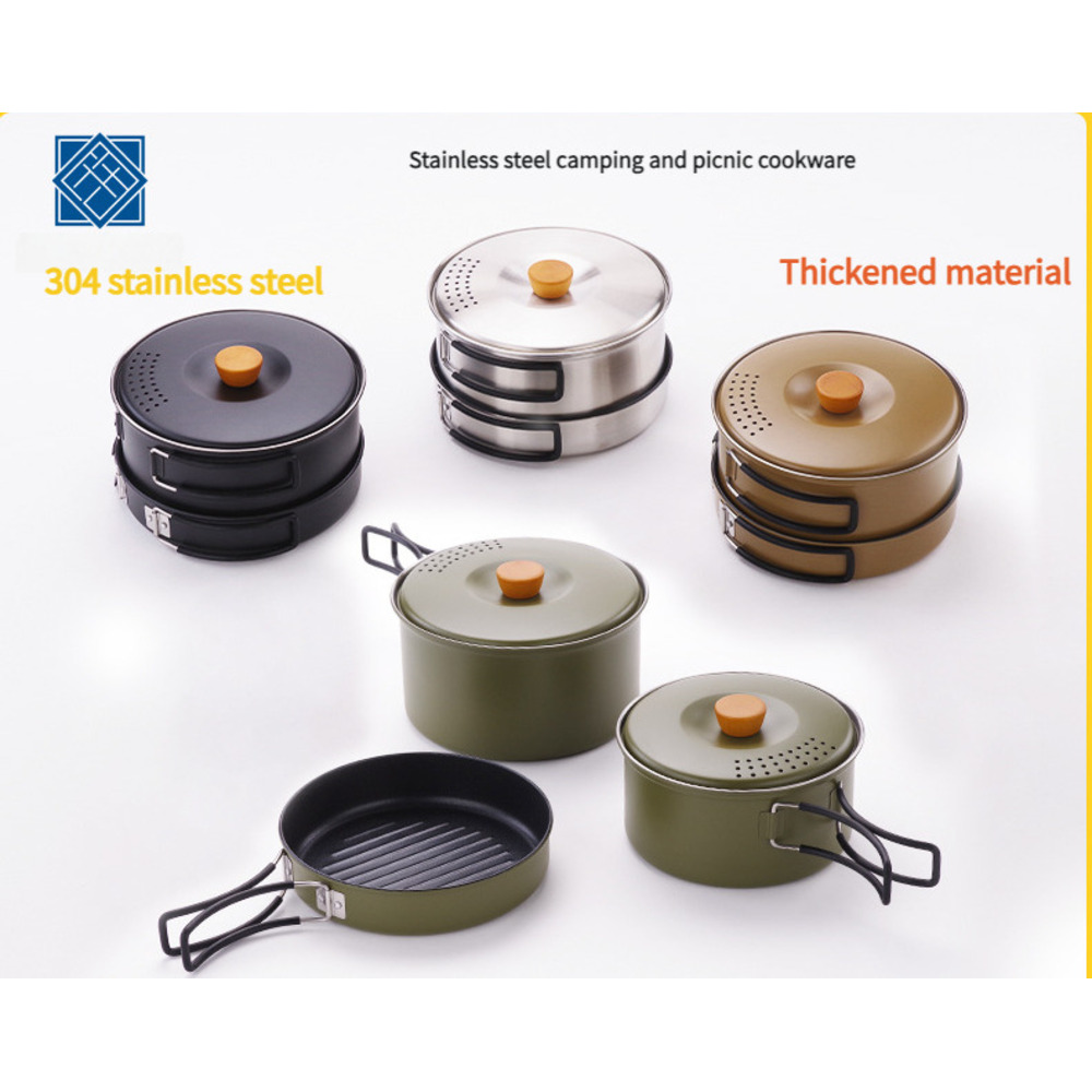 Outdoor Pot 304 Stainless Steel For 2-3 People High Temperature Resistant Foldable Camping Cookware Set_voghion.com